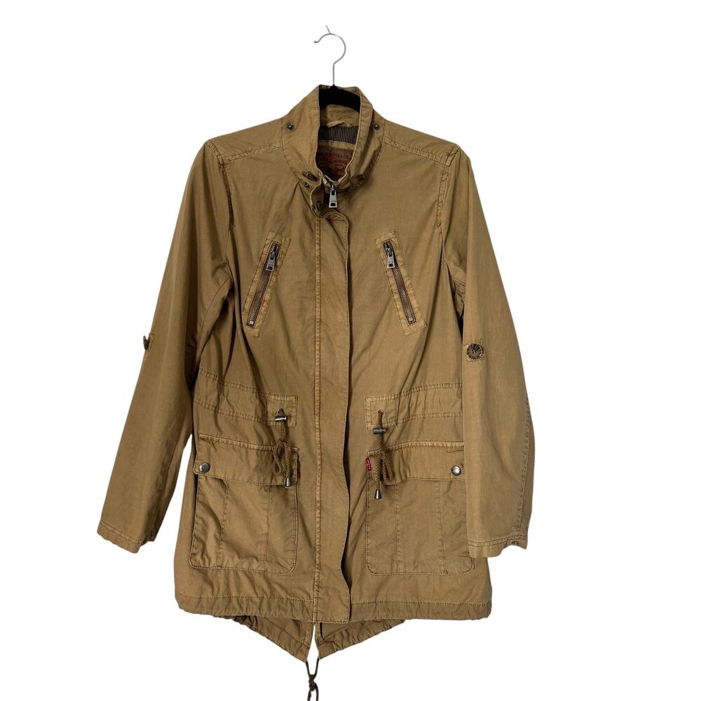 Levi's Jacket Womens Size M Beige Hooded‎ Full Zip & Snap Front Utility Field